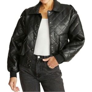 🖤Rebecca Minkoff Black Quilted Vegan Leather Size M Bomber Jacket